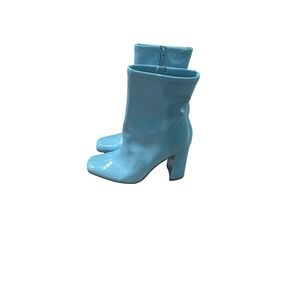 Steve Madden Lynden Light Blue Patent Square Toe Block Heel Ankle Boots 8M